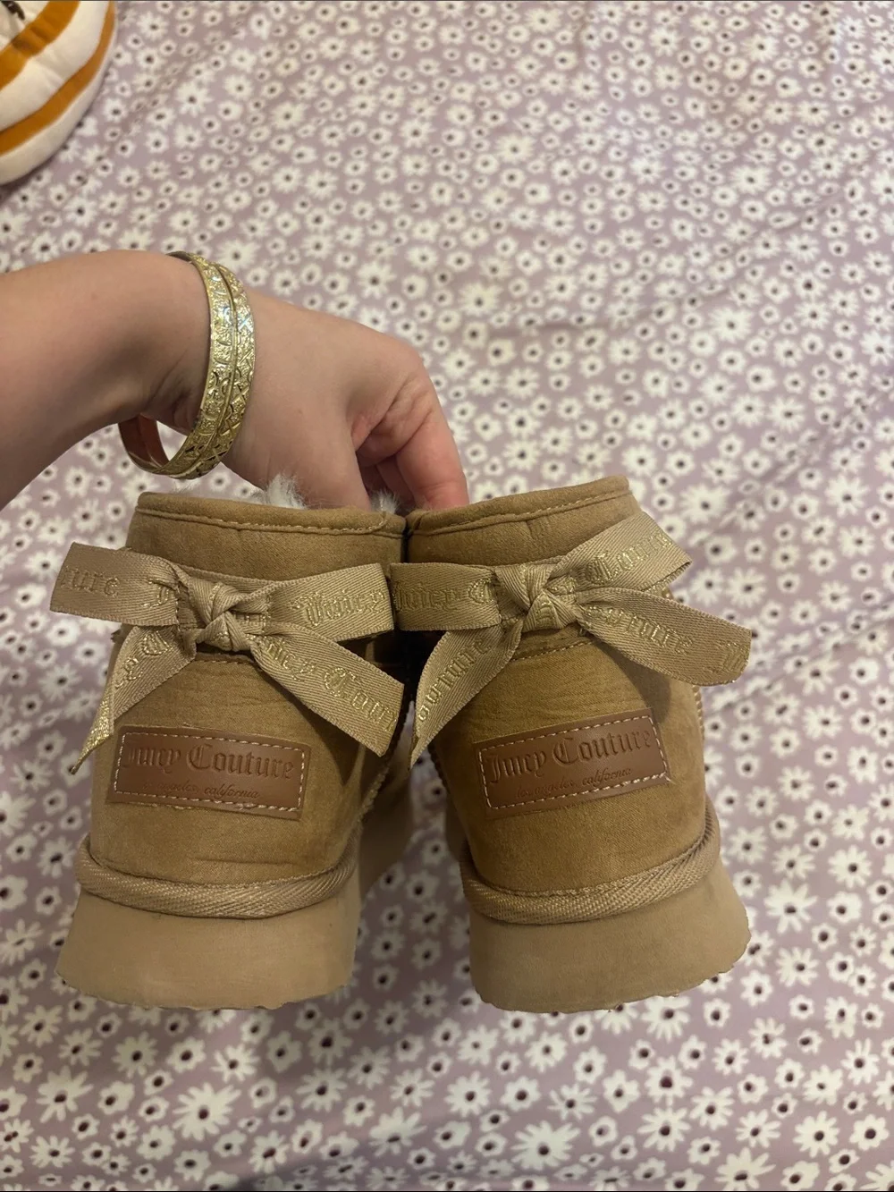 Juicy Couture Kids Tan Bow-Back Ankle Boots